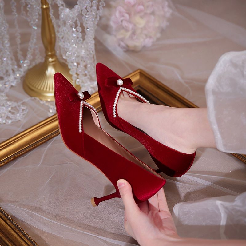 Women Shoes Quick Delivery - Vermelho salto alto pérola senhoras bombas