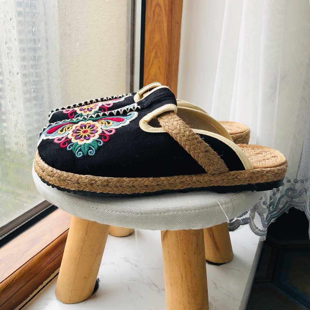 Women'S Shoes Vegan - Nova mulher casual linho bordado artesanal