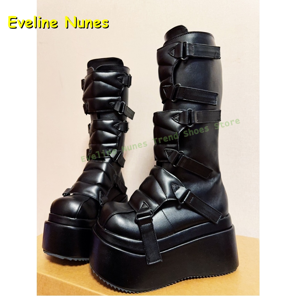 Women'S Shoes Big Feet - Fivela preta cyberpunk y2k joelho botas